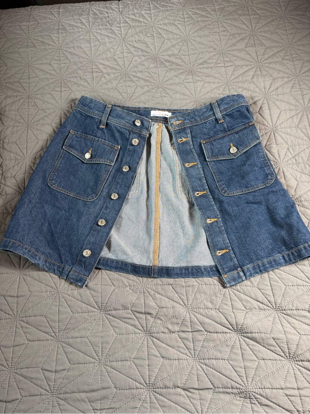 LOFT Blue Denim Button-Front Mini Skirt